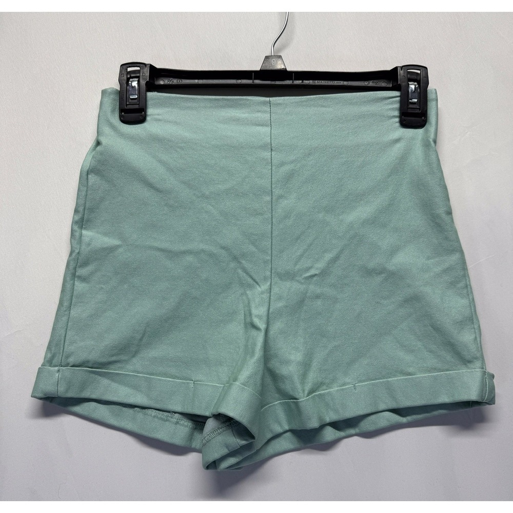 Haute Monde‎ Shorts Women Small Mint Green Rayon Stretch High Waisted Cuffed Hem